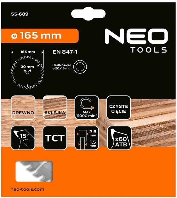 Диск побідитовий Neo Tools для пилки 165 x 1.5 x 2.6 x 20 мм (5906692004232) - зображення 2