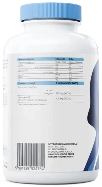 Kompleks witaminowo-mineralny Osavi Cytrynian Magnezu + B6 180 kapsułek (5904139924754) - obraz 3