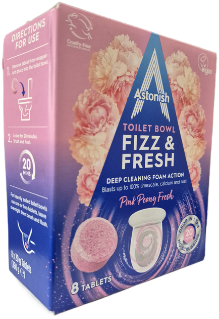 Таблетки для чистки унитаза Astonish Fizz&Fresh с ароматом пиона 8 шт - Фото 1 Таблетки для чистки унитаза Astonish Fizz&Fresh с ароматом пиона 8 шт - изображение 1