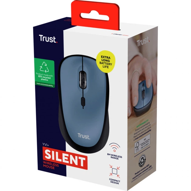 Мышка Trust Yvi+ Silent Wireless/Bluetooth Dark Blue (25514) - Фото 5 Мышка Trust Yvi+ Silent Wireless/Bluetooth Dark Blue (25514) - изображение 5