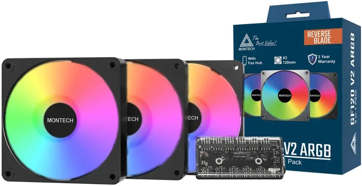 Wentylator Montech GF120R V2 ARGB PWM 3 szt Czarny - obraz 3