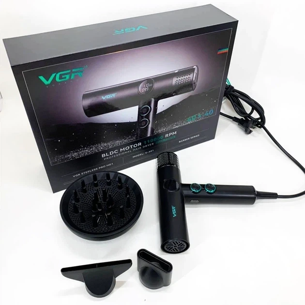 Профессиональный фен для волос VGR V-401 1900Вт с диффузором черный 10438 - изображение 6
