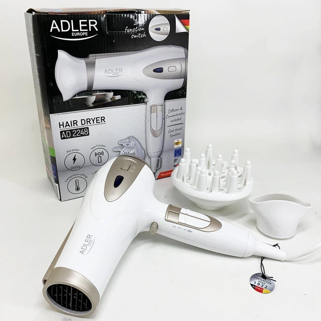 Электрический фен для волос Adler AD-2248 White 2400Вт для укладки и сушки с насадками с ионизацией - изображение 8