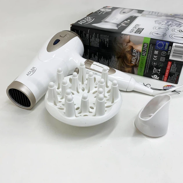 Электрический фен для волос Adler AD-2248 White 2400Вт для укладки и сушки с насадками с ионизацией - изображение 7