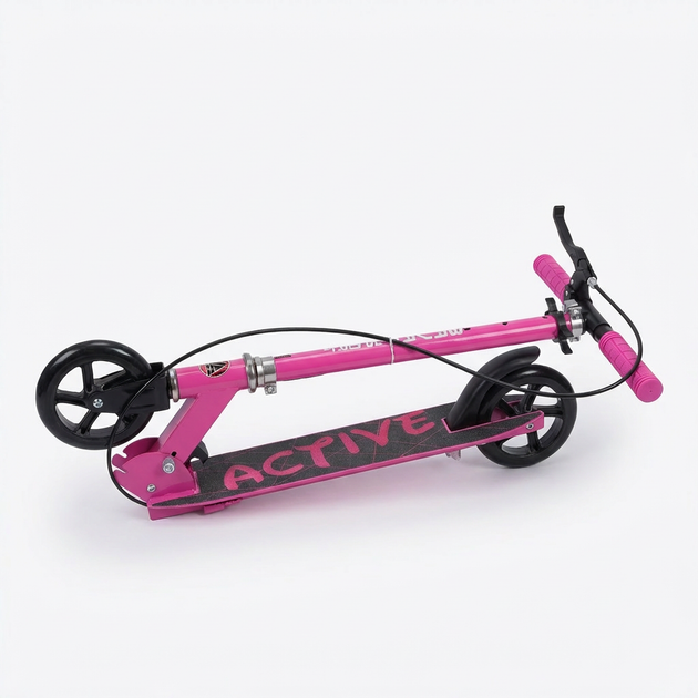 Самокат двухколесный складной BavarSport Active 2944 с LED колесами 145мм Pink-Black - изображение 3