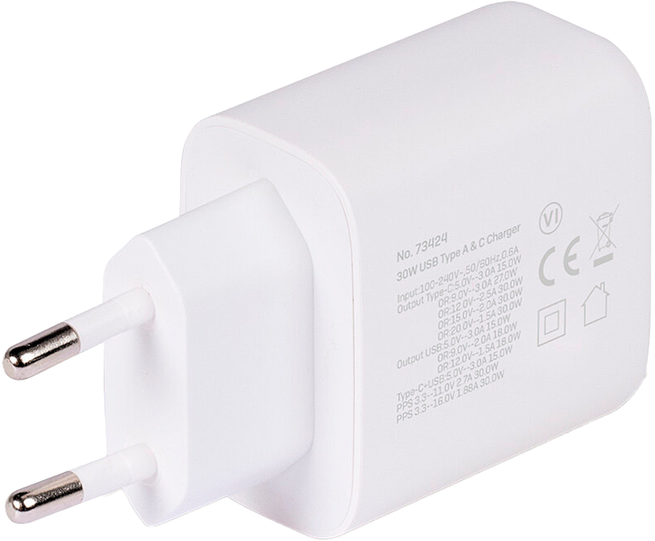 Мережевий зарядний пристрій Lindy 30W USB Type-C + USB Type-A White (4002888734240) - зображення 2