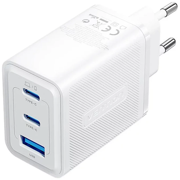 Мережевий зарядний пристрій Vention Charger 2 × USB-C 1 x USB-A 65W GaN White (6922794782044) - Фото 1 Мережевий зарядний пристрій Vention Charger 2 × USB-C 1 x USB-A 65W GaN White (6922794782044) - зображення 1