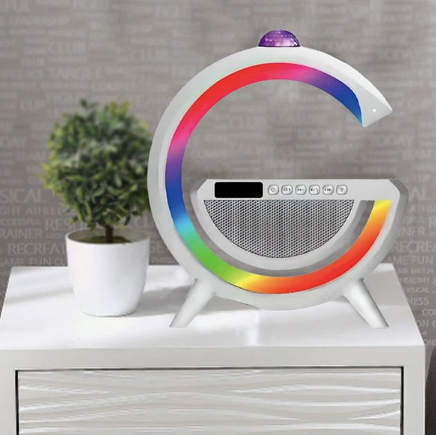 Настольная смарт лампа G2388 ночник с беспроводной зарядкой Qi и Bluetooth колонкой RGB подсветкой 270х80х235 мм для дома и рабочего пространства многофункциональное устройство для освещения и развлечений с современной системой управления режимами - изображение 6