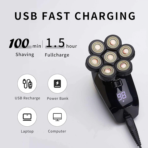 Электробритва мужская 5 в 1 аккумуляторная с USB зарядкой для лица бороды и усов Черно серебристая многофункциональный триммер для бритья и стайлинга с насадкой массажером и щеткой для очистки что обеспечивает профессиональный уход в домашних условиях - изображение 4