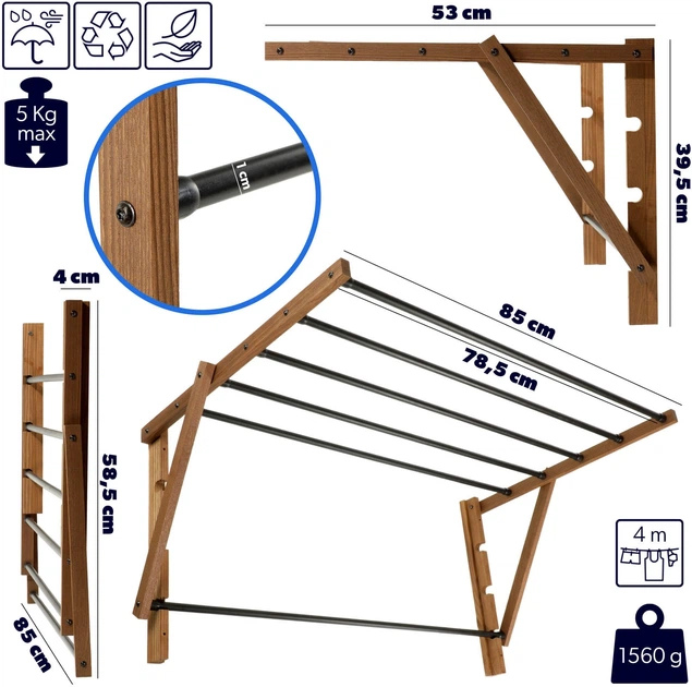 Suszarka do bielizny Kadax Ferrara ścienna 53 cm K11605 Brązowa (5906638313077) - obraz 10