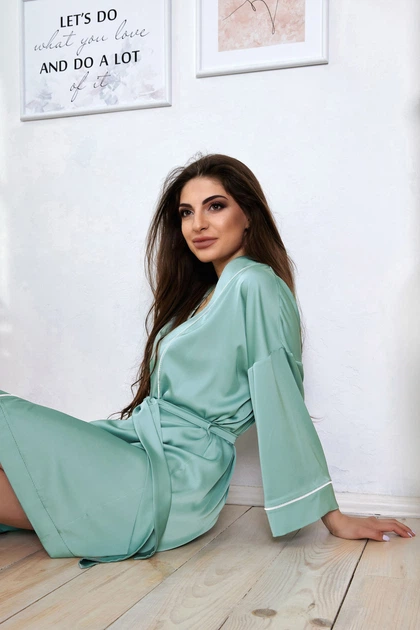 Жіночий халат із шовку Армані з манжетами прямого крою Seventeen L Бірюзовий (2000000150031) - изображение 4