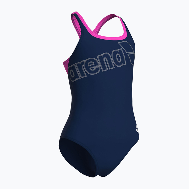 Купальник слитный для девочек Arena Logo Swimsuit Swim Pro (UPF 50+) 140 см Темно-синий,розовый (010287-590-140) - изображение 4
