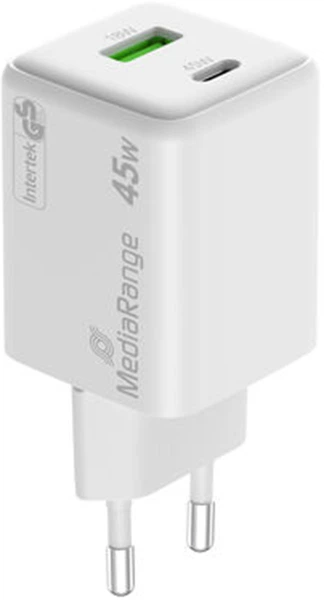 Мережевий зарядний пристрій MediaRange 45W GaN 1x USB-C 1x USB-A White (MRMA113-2) - зображення 2