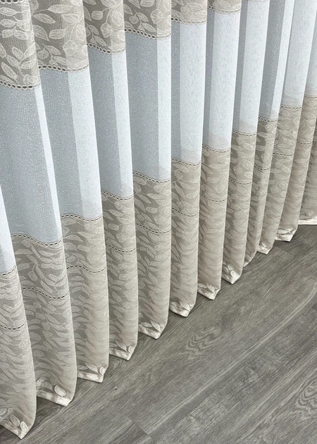 Тюль VR-Textil 2011т Жакард Білий з капучино 400х270 см (42-1073) - зображення 8