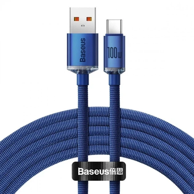 Кабель Baseus Crystal Shine Series Cable USB to Type-C 100W 2m CAJY000503 Blue - Фото 1 Кабель Baseus Crystal Shine Series Cable USB to Type-C 100W 2m CAJY000503 Blue - зображення 1