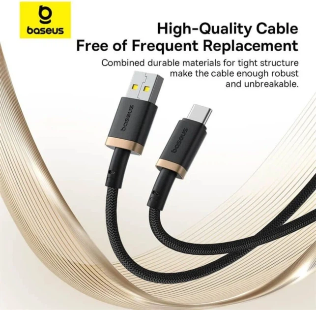 Кабель Baseus Dura Series Cable USB to Type-C 60W 2m P10377802U01-02 Black-Gold - Фото 6 Кабель Baseus Dura Series Cable USB to Type-C 60W 2m P10377802U01-02 Black-Gold - изображение 6