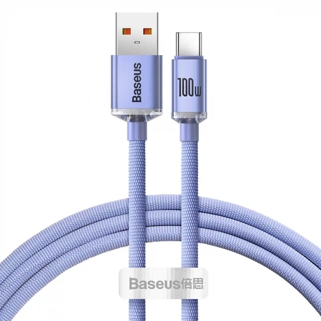 Кабель Baseus Crystal Shine Series Cable USB to Type-C 100W 1.2m CAJY000405 Purple - Фото 1 Кабель Baseus Crystal Shine Series Cable USB to Type-C 100W 1.2m CAJY000405 Purple - зображення 1