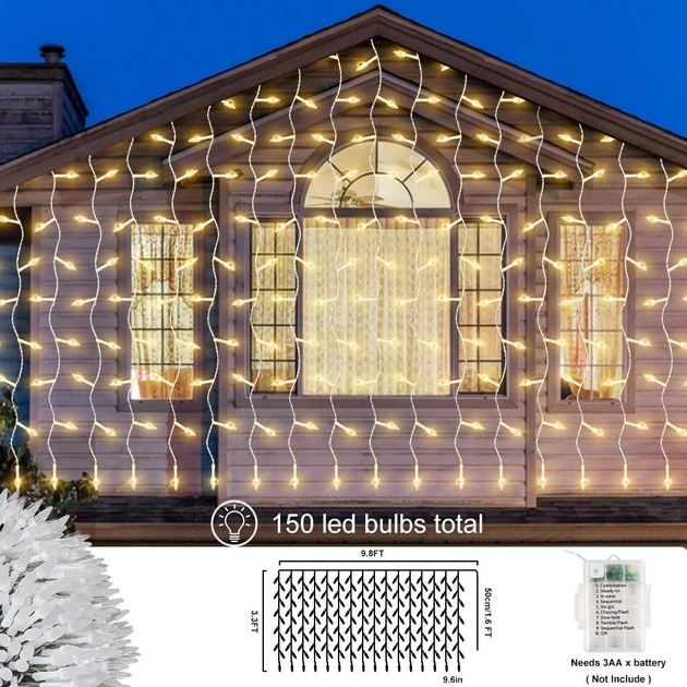 LED гирлянда-бурульки 3×1 м - теплый каскадный свет, создающий атмосферу праздника где угодно на батарейках - изображение 5