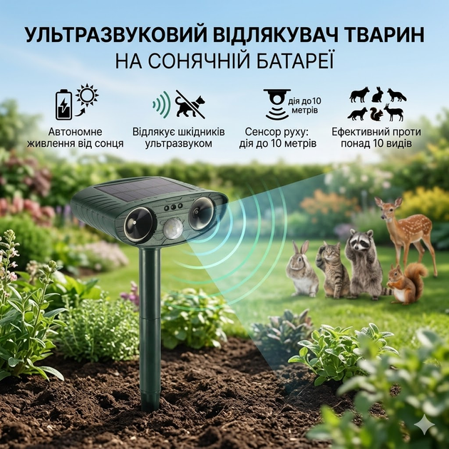 Ультразвуковой отпугиватель животных на солнечной батарее – защита двора без химии и лишних хлопот - Фото 1 Ультразвуковой отпугиватель животных на солнечной батарее – защита двора без химии и лишних хлопот - изображение 1