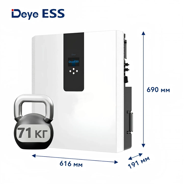 Система зберігання енергії Deye RW-F5.3-1H3 гібридний інвертор 5 кВт + акумулятор 51.2 В LiFePO4 5.32 кВт·год White - зображення 3