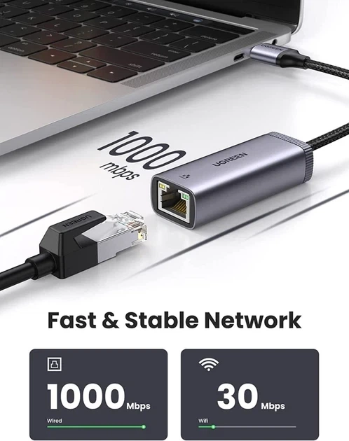 USB 3.0 Ethernet адаптер Gigabit 1000 Мбит/с AX88179, USB to RJ45 сетевая клетка для ноутбука и ПК Ugreen - Фото 4 USB 3.0 Ethernet адаптер Gigabit 1000 Мбит/с AX88179, USB to RJ45 сетевая клетка для ноутбука и ПК Ugreen - изображение 4