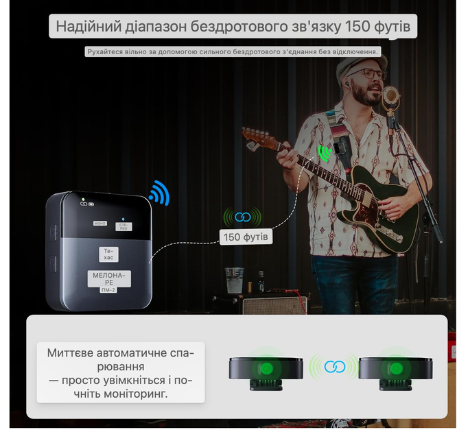 Беспроводная IEM система мониторинга PM-2 2.4GHz, 24bit/48kHz, передатчик + приемник, зарядный кейс, до 30 часов, OTG, для сцены - изображение 6