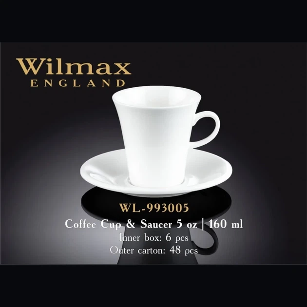 Чашка чайная фарфоровая с блюдцем Wilmax 160 мл (WL-993005) - Фото 2 Чашка чайная фарфоровая с блюдцем Wilmax 160 мл (WL-993005) - изображение 2