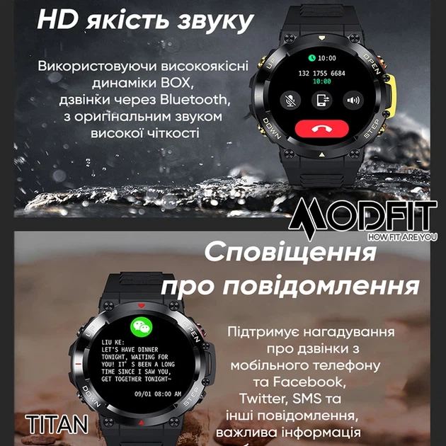Наручний годинник Modfit Titan Black-Gold 35 мм. - изображение 9