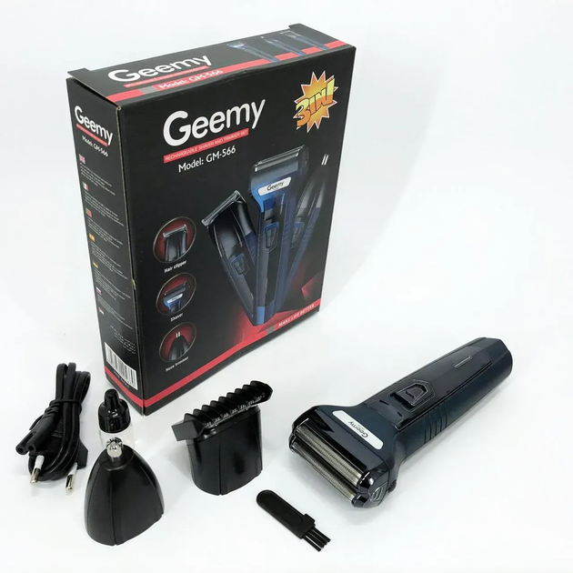 Аккумуляторный триммер Gemei 3 в 1 для носа, ушей, бровей, бороды и усов с насадкой для бритья, универсальная машинка - Фото 2 Аккумуляторный триммер Gemei 3 в 1 для носа, ушей, бровей, бороды и усов с насадкой для бритья, универсальная машинка - изображение 2