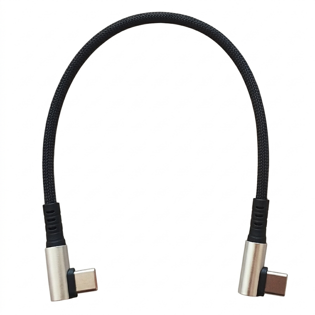 Кабель угловой USB Type-C M/M Fast Charge PD66W 6A Silver/Black, 25 см (48887) - Фото 2 Кабель угловой USB Type-C M/M Fast Charge PD66W 6A Silver/Black, 25 см (48887) - изображение 2
