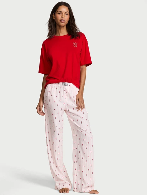 Фланелева Піжама Футболка+Штани Flannel Short-Sleeve Long Tee-Jama Set M Regular Червона - Фото 1 Фланелева Піжама Футболка+Штани Flannel Short-Sleeve Long Tee-Jama Set M Regular Червона - изображение 1