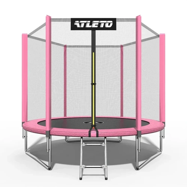 Батут детский Atleto 252 см с сеткой и лестницей розовый (42400446) - изображение 2