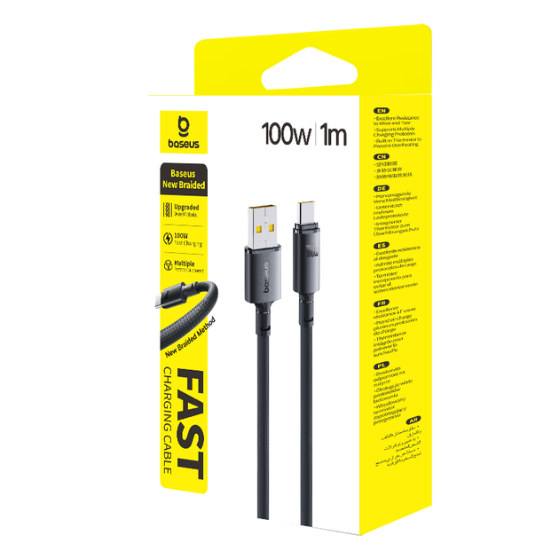 Кабель Baseus New Braided Fast Charging Cable USB-A to USB-C 100W/7.5W Cosmic Black (E0426W01) - Фото 2 Кабель Baseus New Braided Fast Charging Cable USB-A to USB-C 100W/7.5W Cosmic Black (E0426W01) - зображення 2