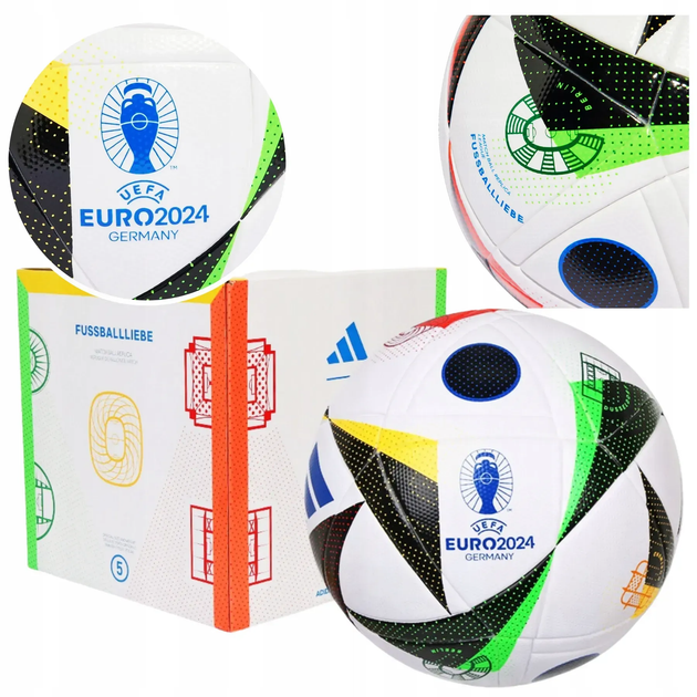 Футбольний м'яч Adidas Fussballliebe Euro 2024 League Box розмір 5, біло-чорний - Фото 7 Футбольний м'яч Adidas Fussballliebe Euro 2024 League Box розмір 5, біло-чорний - изображение 7