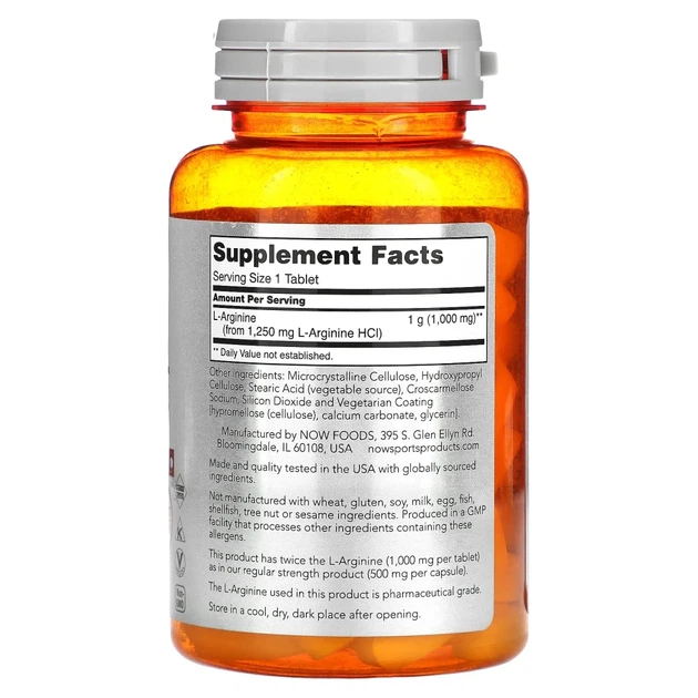 L-аргінін підвійної сили (Double Strength L-Arginine) 1000 мг 60 таблеток (NOW-00025) - зображення 2