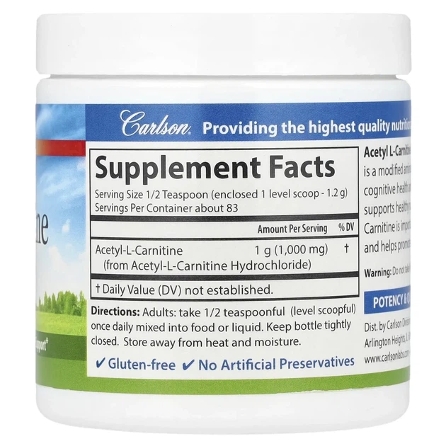 Ацетил карнітин Carlson (Acetyl-L-Carnitine) 100 г (CAR-07925) - зображення 2