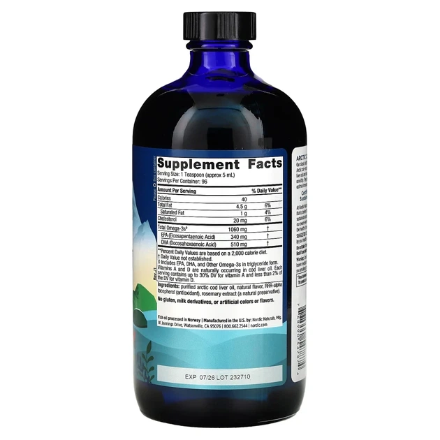 Жир печінки арктичної тріски Nordic Naturals (Arctic Cod Liver Oil) 1060 мг 473 мл зі смаком апельсина (NOR-54787) - изображение 2