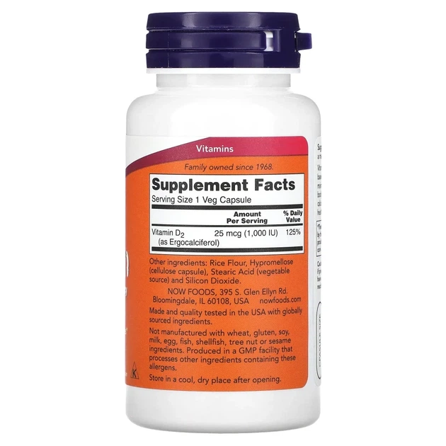 Вітамін D2 сухий (Vegetarian, Dry Vitamin D) 1000 МО 120 капсул (NOW-00368) - зображення 2