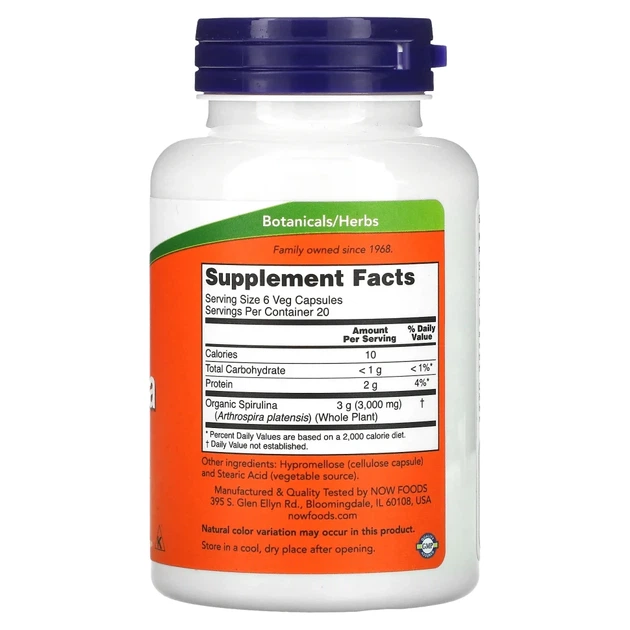 Спіруліна органічна Now Foods (Spirulina Organic) 500мг 120 капсул (NOW-02702) - изображение 2