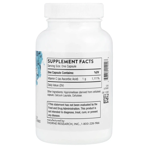 Вітамін С у вигляді аскорбінової кислоти Thorne Research (Vitamin C Ascorbic Acid) 1000 мг 60 капсул (THR-01249) - зображення 2