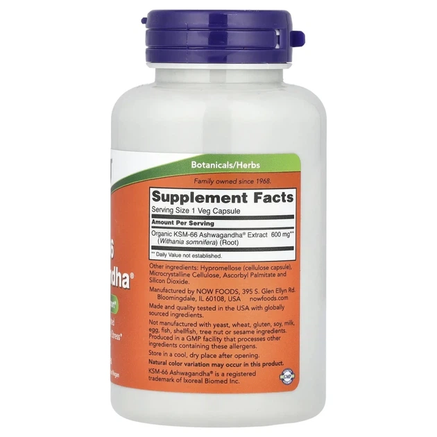 Ашваганда Now Foods (KSM-66 Ashwagandha) 600 мг 90 капсул (NOW-04633) - Фото 2 Ашваганда Now Foods (KSM-66 Ashwagandha) 600 мг 90 капсул (NOW-04633) - зображення 2