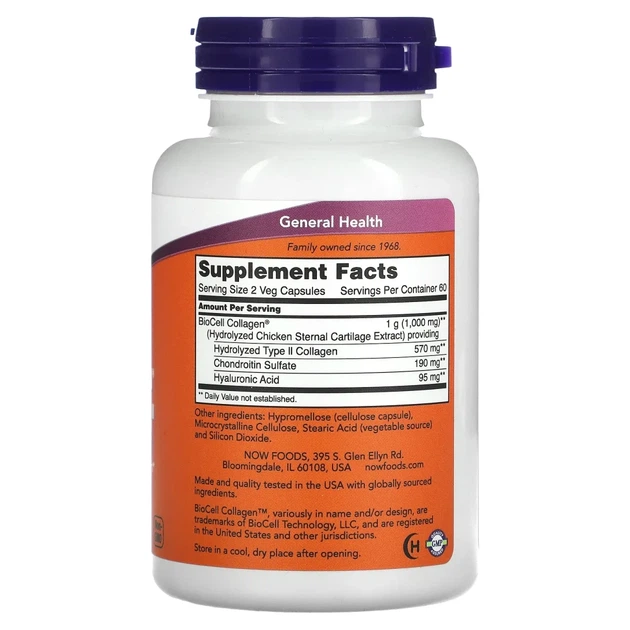 Колаген BioCell Now Foods гідролізований II типу (Biocell Collagen) 120 вегетаріанських капсул (NOW-03008) - зображення 2