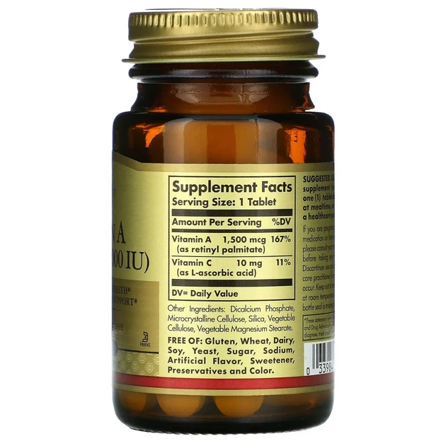 Вітамін А Solgar (Dry vitamin A) 5000 МО 100 таблеток (SOL-02820) - Фото 2 Вітамін А Solgar (Dry vitamin A) 5000 МО 100 таблеток (SOL-02820) - зображення 2