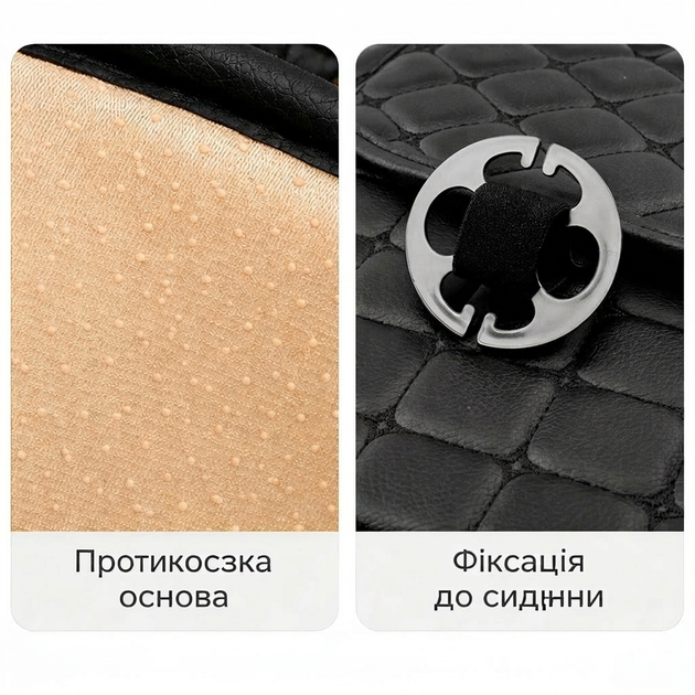 Универсальная накидка на сиденье авто из экокожи Nappa 49×50 см. автомобильная накидка на переднее сиденье с антискользким основанием и карманом черная с черной обшивкой - изображение 10