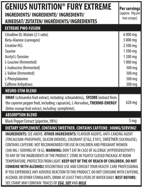Передтрен Genius Nutrition Fury Extreme, 400 г., Малина - зображення 2