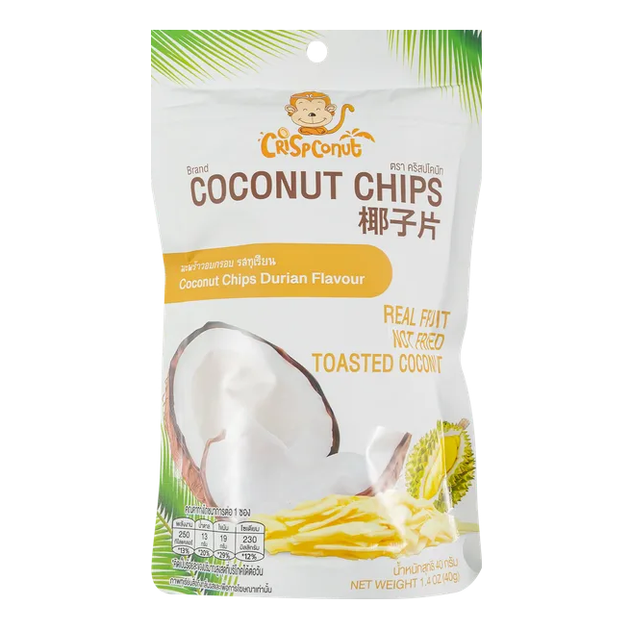Кокосові чіпси з дуріаном 40 г Crispconut (8858185005165) - Фото 1 Кокосові чіпси з дуріаном 40 г Crispconut (8858185005165) - зображення 1