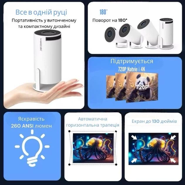 Домашній проектор кінотеатр 4к для перегляду фільмів Led портативний проектор Android з Wifi та Bluetooth HY300 Pro HD - зображення 8