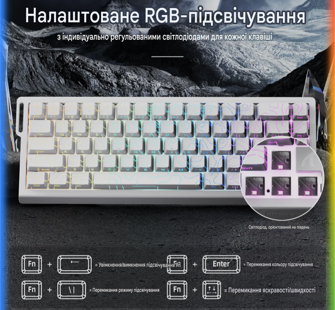 Клавіатура магнітна Attack shark X68 HE White з RGB підсвіткою, магнітні світчі, Rapid Trigger - зображення 7