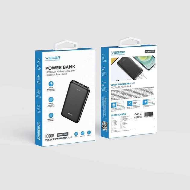 Універсальна мобільна батарея Veger W1065 10000mAh (W1065.black) - Фото 6 Універсальна мобільна батарея Veger W1065 10000mAh (W1065.black) - зображення 6
