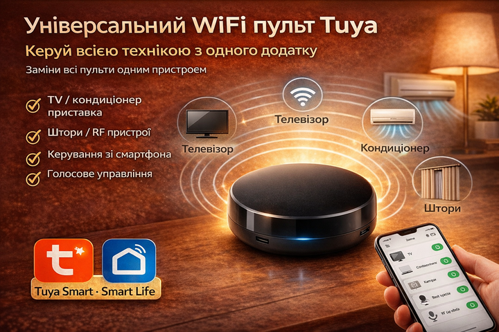 Универсальный Wi-Fi IR пульт Tuya Smart Life, инфракрасный контроллер для телевизора, кондиционера и техники - Фото 1 Универсальный Wi-Fi IR пульт Tuya Smart Life, инфракрасный контроллер для телевизора, кондиционера и техники - изображение 1